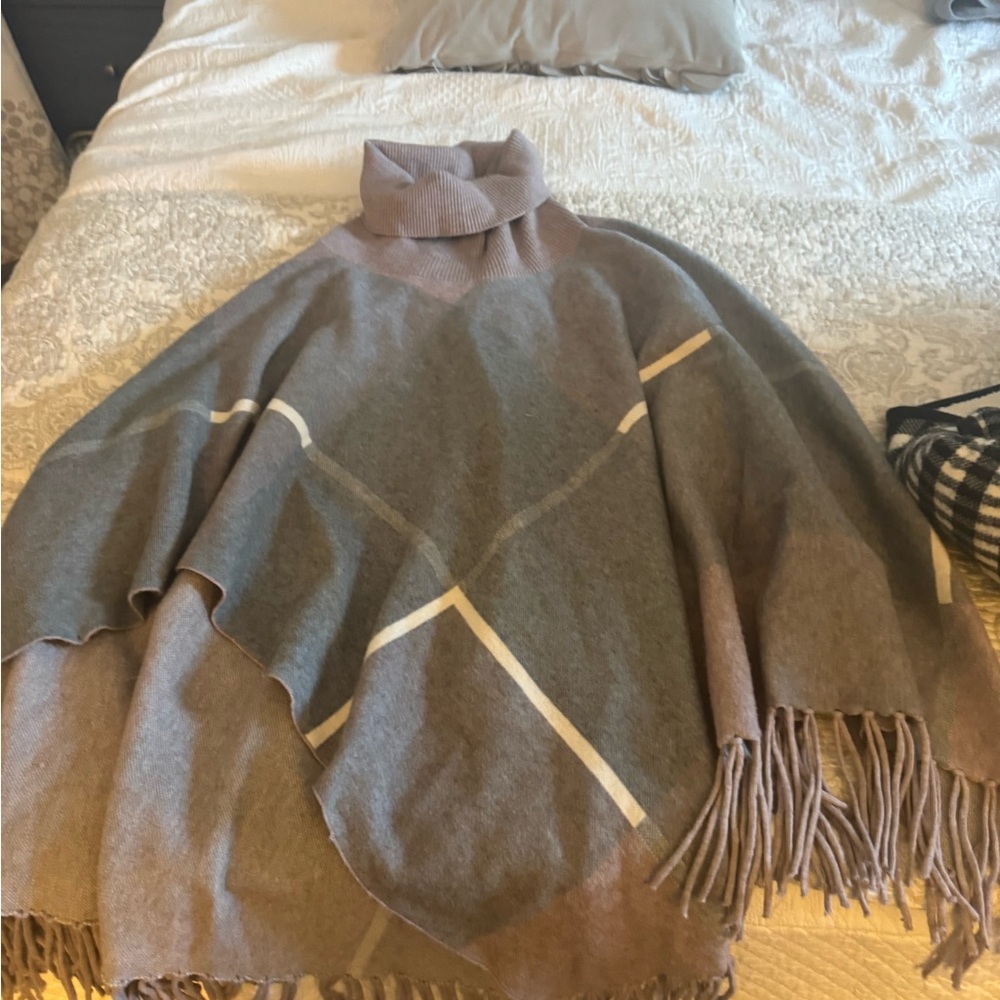 Gray and Tan Turtleneck Poncho
